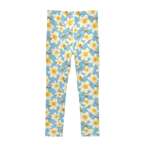 Spring Daffodils Flower Bee Girls Leggings Soft Stretch Workout Yoga Dance Pants for Kids Casual Tights2