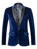 THWEI Mens Velvet Blazer Slim Fit Suit Jacket One Button Tuxedo Blazer Wedding Prom Dinner Royal Blue M