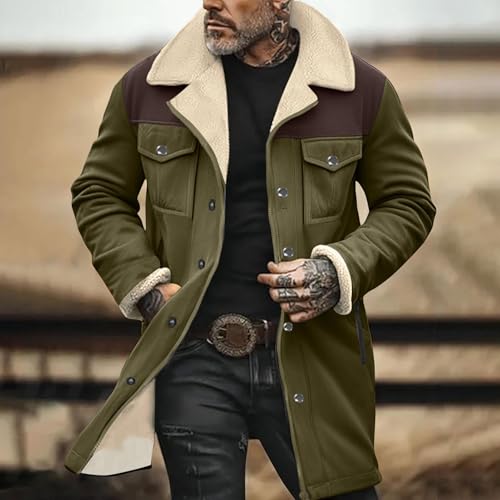 Suede Jacket Men Patchwork Vintage Multi Pocket Plush Reversed Collar Mens Western Outdoor Coat Retro Top2