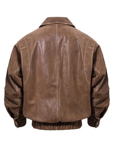 FLAVOR Men Genuine Leather Bomber Jacket Casual Fall Winter Jacket Brown3