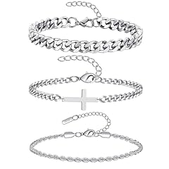 3PCS-Sliver-Cross/Cuban/Rope