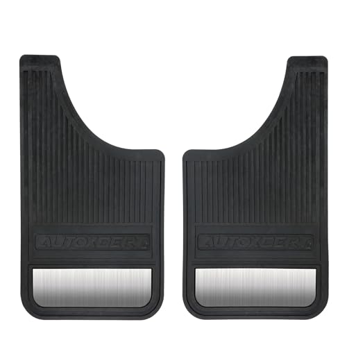 Image of AUTOXBERT Universal Rubber Mud Flaps for Pickups, SUVs, Trucks and Vans | 2PCS Heavy Duty All-Weather Splash Guards with Stainless Steel Night Reflectors, 19 inch x 11 inch, Drilling Required