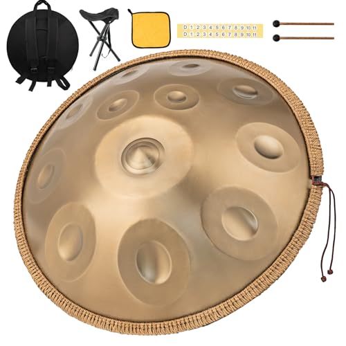 Handpan Instrument Handpan 440 Hz 12 Töne 22 Zoll Hand pan Drum Music D-Moll - Für Erfahrene Spieler Konzipierte Steel Drum, Ideal Für Meditationsenthusiasten & Band-Ensemblespiel & Live-Auftritte