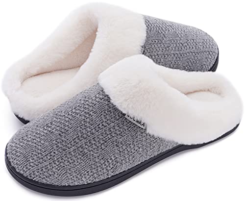 Joomra Womens House Slippers With Memory Foam Fuzzy Warm Size 7 8 Anti Slip Soft Fur Lined Winter Comfortable Indoor Ladies Plush Home Lightweight Close Toe Bedroom Shoes Grey