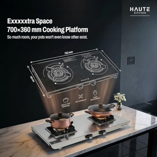 Image of Haute Essencia Elite series 2 Burner Manual Gas Stove | 1.2 MM Stainless Steel body 5 year warranty| Door Step service | 2 year product Warranty by Haute Home
