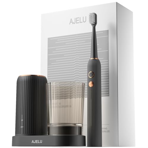 Brosse à dents électrique AJELU noire avec support désinfectant