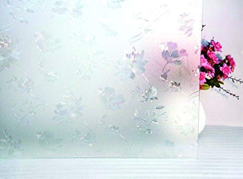Image of ELTON 3D Vinyl Heat Control Anti UV Window Privacy Self Adhesive Decorative Film for Bathroom Door (White Small Flower, 24 x 36 Inches)