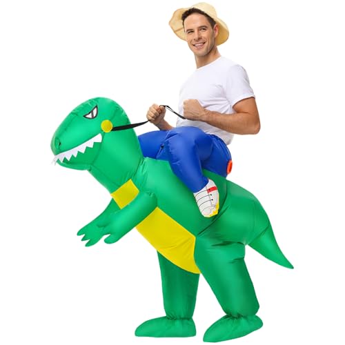 BROWNYEW Inflatable Dinosaur Costume Adults, Inflatable Halloween Costumes, Ride on Dino Costume, Blow Up T-rex Costume Fancy Dinosaur Suit for Halloween Party