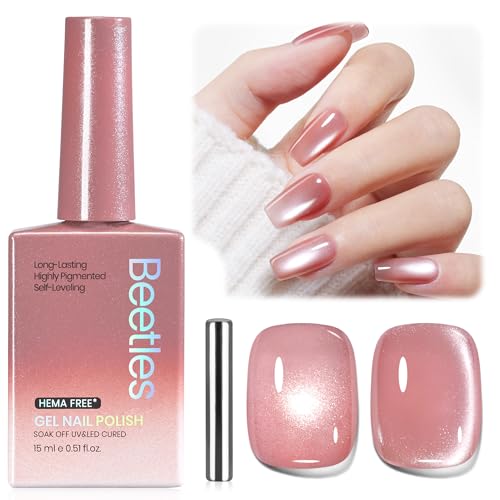 Image of Beetles Velvet Bloom Pink Cat Eye Gel Nail Polish - 15ML Full Size Gel Polish Glitter Gel Polish Rosa Color Magnetic Translucent Glassy Effect Soak Off UV DIY Manicure Gifts