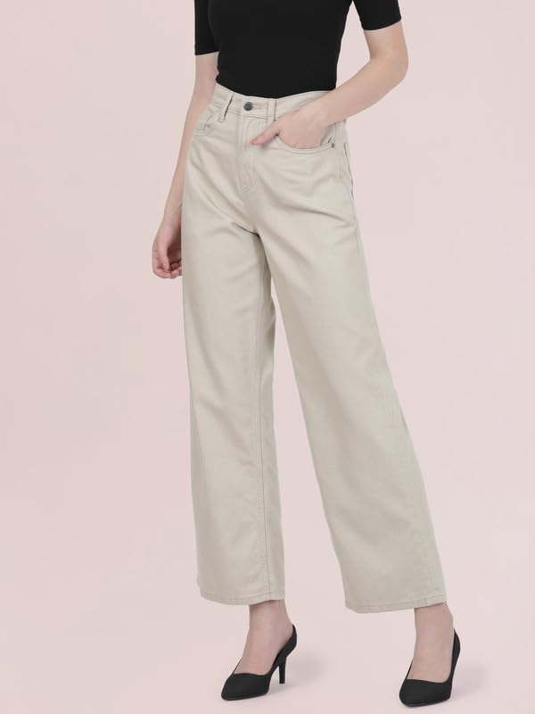 Image of GO COLORS Soft Cotton-Tencel Blend Twill Wide Pants Full Length for Women| Breathable, High Rise