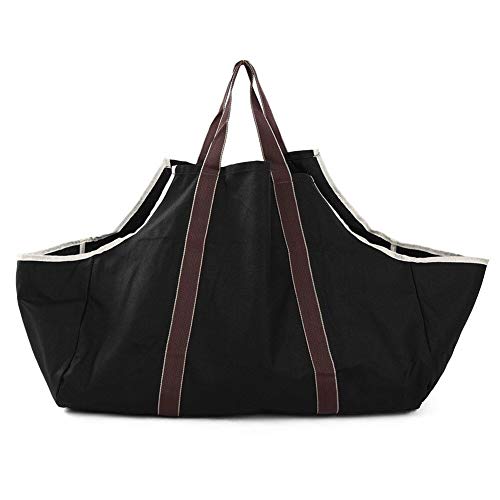 TEVISE Sostenedor del Bolso de la Lona de leña Registro de Madera de Asas de la leña for chimeneas Camping Estufas de Playas para Viaje Acampar Escalada Correr Ciclismo (Color : Black)