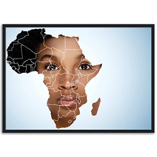 Impression artistique encadrée non assemblée continent africain affiche noire 50x70