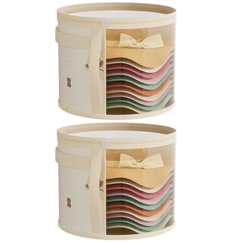 MAUDFEK Hat Storage Box Hat Boxes with Lids Large Hat Storage Box with Carry Handle Travel Hat Storage Organiser Collapsible Hat Box Set of Two Hat Storage Containers