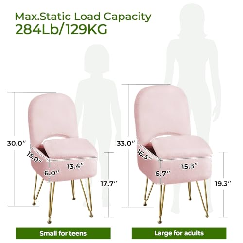 Greenstell Vanity Stool Chair with Storage and Folding Back, 13.4" L x15 W x 30.0" H Square Soft Ottoman, 4 Metal Legs with Anti-Slip Feet, Furry Padded Seat for Makeup, Bedroom, Pink - Image 4