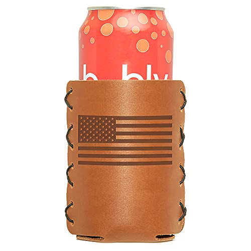 Oowee Products | American Flag Leather Can Hugger/Holder | Fits 12 To 16 Ounce Cans | Genuine Leather | Great For Sodas, Beer And Seltzer #TOP2