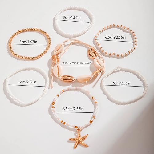 Bohemian 7 PCS Colorful Beaded Seashell Starfish Bracelet Set Beach Jewelry for Women Summer Beach Bracelets Adjustable Healing Bracelet Jewelry Accessories2