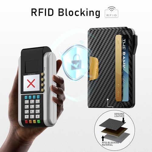 Wallet for Men, Mens Wallet Minimalist Slim Wallet, Cash Slot, ID Window, Credit Card Slots, RFID Blocking Smart Pop-up Money Clip, Metal Aluminum Credit Card Holder Bifold Wallet（Carbon Fiber Black）4