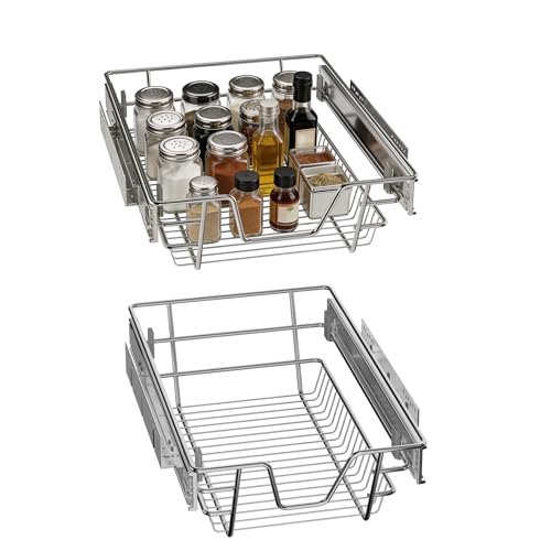 Aufun cajón telescópico extraíble, estante para armario o cajones de cocina, dormitorio, cesta extraíble de 30 cm, 2 piezas