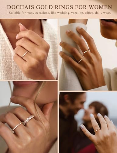 dochais 5pcs stackable gold silver rings for women non tarnish dainty cubic zirconia rings 14k gold plated minimalist wedding band rings set trendy statement stacking rings size 5-10