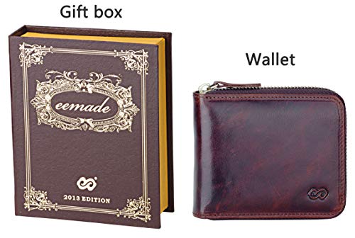 EE Men's Leather Zipper Wallet RFID Blocking Zip Around Wallet Bifold Multi Card Holder Purse dark brown2