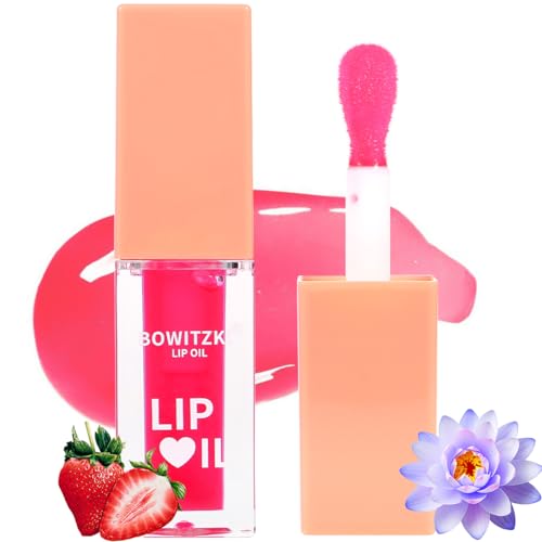 Bowitzki Lip Oil Lip Glow Gloss Hydrating Transparent Tinted Nourishing Long Lasting Lip Balm Care Moisturizing Repairing Lightening Lip Lines Blue lotus Tocopherol Squalane -Berry