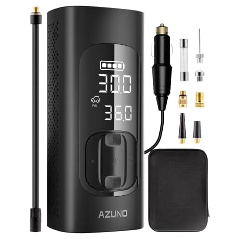 AZUNO Tire Inflator Portable Air Compressor, 3X Fast Inflation Portable Air Pump, Auto Shut-Off Tire Pump for All Cars Motorcycles & Bikes, with Presta and Schrader Valves, Accurate Pressure, 150PSI Cover