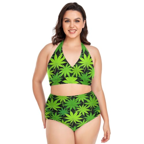 Bikini grande taille réglable de qualité supérieure, maillot de bain deux pièces vert et noir