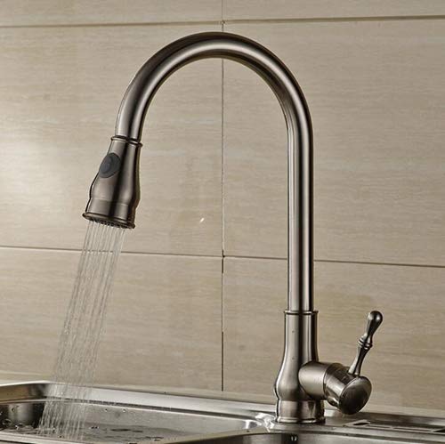 Grifo de Fregadero de Cocina para Bar, casa de Campo o Uso Comercial, Grifo extraíble, Mezclador de Agua fría y Caliente Crane Water Tap, Grifo Giratorio Cromado con Acabado de níq