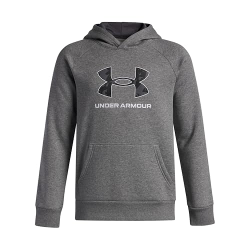Under Armour Boys' Rival Fleece Big Logo Print Fill Hoodie, (026) Castlerock Light Heather / / White, Large
