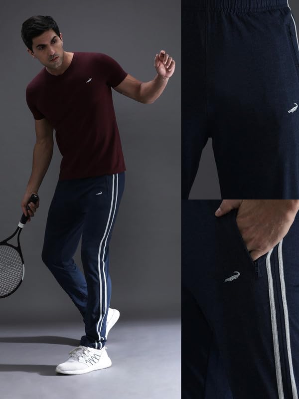 Image of CROCODILE Men Solid Slim Fit Track Pant | Single Jersey Fabric | Drawstring Waist | 3 Pockets