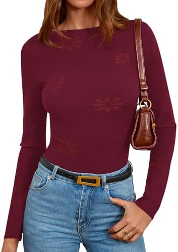 PRETTYGARDEN Long Sleeve Shirts for Women Casual 2025 Fall Knit Slim Fit Basic Lightweight Boat Neck Sweater Crop Tee Tops