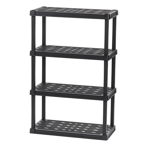 Iris Ohyama, Estante de plástico grande y resistente, capacidad de 280 kg, Fácil de montar, 4 niveles, Sin BPA, Estante de garaje, Cocina, Almacenamiento en estación de trabajo, Resina, Negro, PRS-XL4