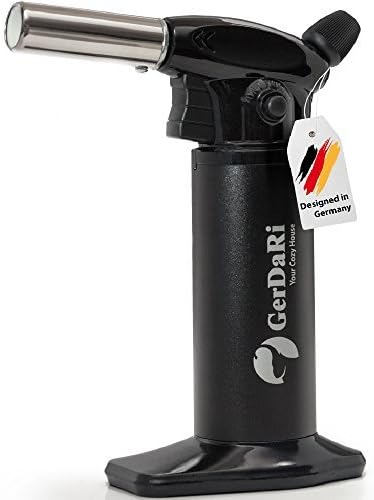 Butane Torch - Blow Torch - Culinary Torch - Best Professional Mini Cooking Kitchen Torch - Crème brûlée - Backing - Pastry - BBQ - Crafting - Safety Lock & Adjustable Flame Black