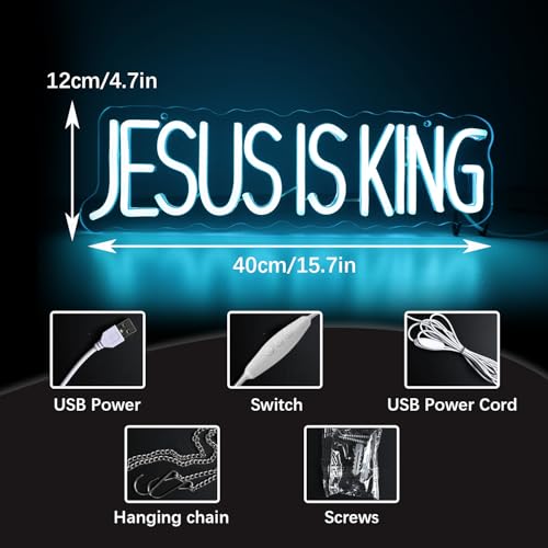 Image of JESUS IS KING Neon Sign | Scripture LED Wall Art with Adjustable Brightness (15.75 inchx4.7 inch)