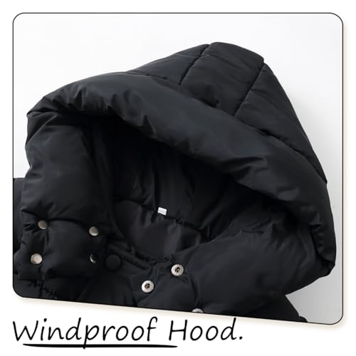 Boys Girls Long Puffer Jacket Coat with Hooded Waterproof Size 5–14T Black Outwear3
