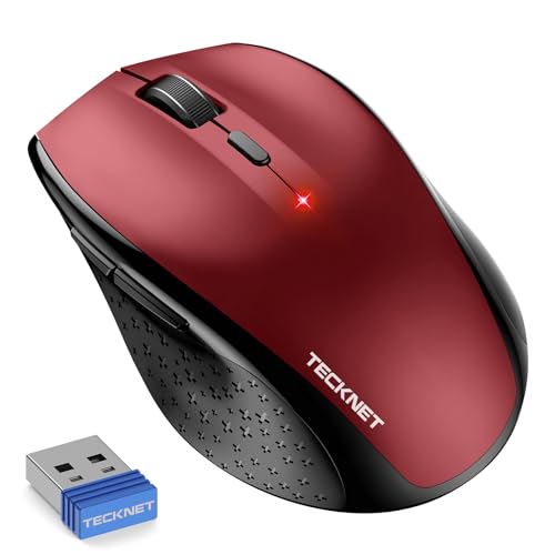 TECKNET Silent Maus Kabellose, 4800DPI 2.4GHz Leise Funkmaus mit Nano Empfänger, Side Control, Ohne Klickgeräusche, 6 Verstellbare DPI Level, Sechs Knöpfe Wireless Maus für Büro Zuhause, Schwarz