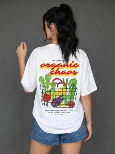Image of JUNEBERRY Women's Oversized Graphic T-Shirt Retro Floral & Vintage Aesthetic Print, Loose Fit Casual Streetwear Tee, Trendy Baggy Style, (Sizes S-2XL)