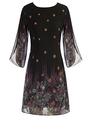 GRACE KARIN Women Summer Chiffon Dress Loose Casual Tunic Shirt Dress Black-Floral XL
