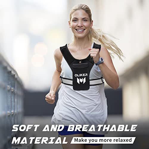 Oliker Running Vest With Phone Holder And Led Light,Usb Rechargeable Running Vest With Back Safety Lights Adjustable Waistband Waterproof Reflective Running Vest With Chest Phone Holder For Men Women #TOP5