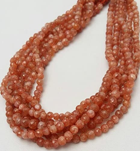 Sunstone beads en pierres naturelles facettées rutilantes de 4mm pour création de bijoux
