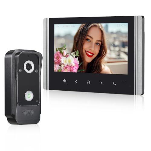 QttyElok Système d'interphone vidéo filaire 1080p HD Sonnette vidéo 7 IPS écran couleur, caméra vidéo 2 MP vision nocturne infrarouge avec moniteur, prise en charge de l'interphone bidirectionnel