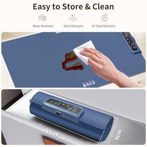INNOWARMER Warmhalteplatte Elektrisch,Speisenwärmer Ganzflächige Erwärmung,Faltbare Silikon Warmhalteplatte 3 Einstellbarer Temperatur & Timer,Buffetwärmer Elektrisch für Buffet Familie (Blau) – Bild 6