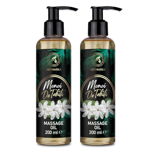 Aceite de Masaje Monoi de Tahiti 2 x 200 ml - Aceite Corporal Relajante con Coco - Jojoba - Almendra - Melocotón - Semilla de Uva - Extracto de Flor de Gardenia - Aceite para masaje sensual