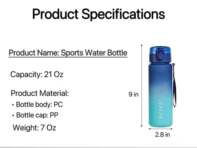 Botella Deportiva con Apertura con una Mano, 22 oz, a prueba de fugas, con marcadores de tiempo, duradera, libre de BPA, boca ancha para fácil limpieza, azul degradado miniatura 2