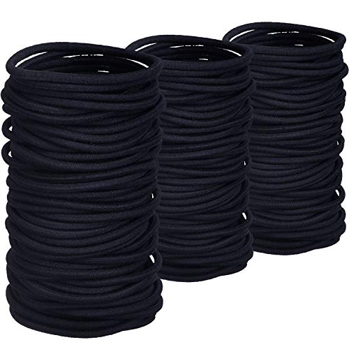 200 Pieces No-metal Hair Elastics Hair Ties Ponytail Holders Hair Bands (4 mm x 5 cm, Black)