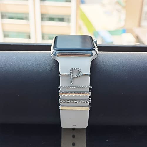 Image of 5Pcs Charms for Apple Watch band 41mm 45mm 40mm 44mm 38mm 42mm 46mm 49mm Women,Diamond+Metal Jewelry Decorative Ring For iWatch series 11 10 9 8 7 6 5 4 se 3 /2,Galaxy watch 7 /6 /5 /4,Strap Accessories
