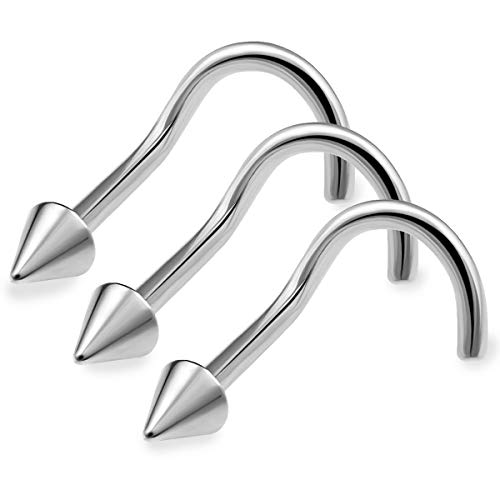 3pcs 20g 0.8mm Nose Screw Rings Nostril Stud Surgical Stainless Steel 2mm Cone Spike