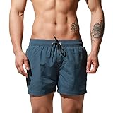 DESMIIT Men's Qucik-Dry Board Shorts Loose Swimming All-Day Comfort Surfing Swimwear Blue Large