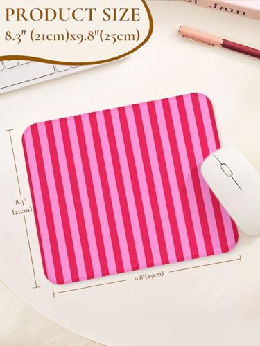 Image of Square Cute Striped Mouse Pad with Stitched Edge, Premium Waterproof Cloth Aesthetic Small Stripe Mouse Mat, Non-Slip Rubber Base Funny Mousepad Desk Accessories,Striped Hot Pink