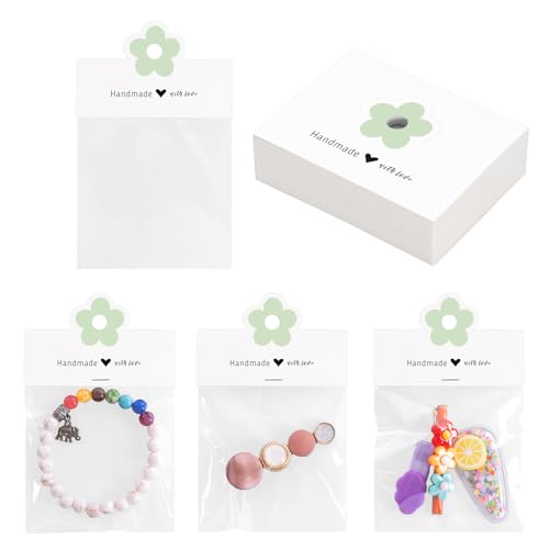 joycraft Jewelry Packaging for Small Business – 100Pcs White Bracelet Display Cards with Clear Bags, Small Handmade Jewelry Display Set for Bracelets, Key Chains, Earring, DIY Craft